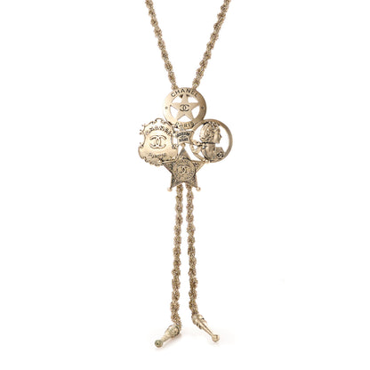 Chanel Metal Paris Dallas CC Sheriff Badge Star Bolo Necklace Gold 1 of 6