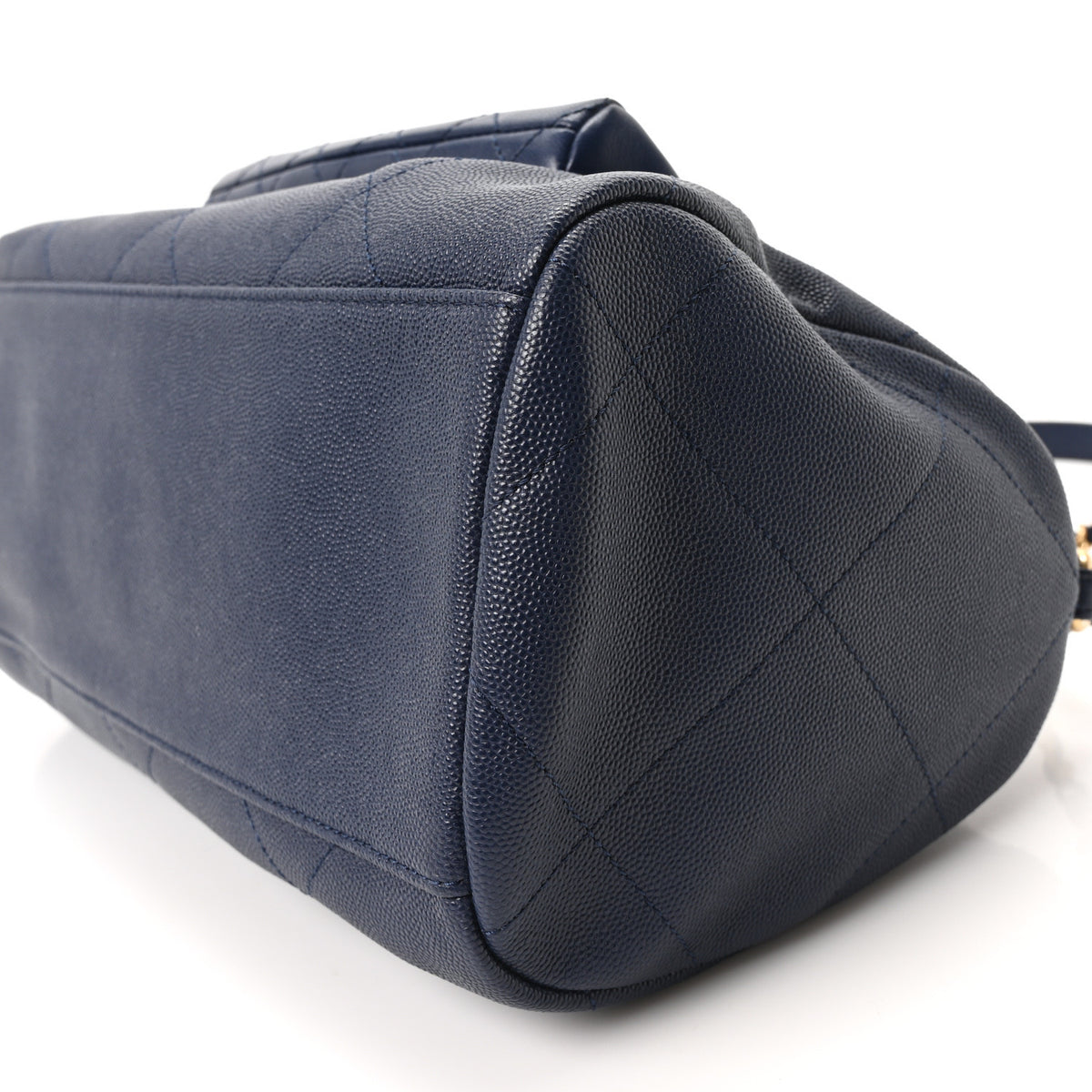 Chanel Grained Calfskin Lambskin Quilted Large Bowling Bag Blue 10 of 10