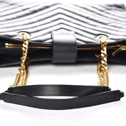 Saint Laurent Lambskin Matelasse Chevron Monogram Shopping Bag Black 10 of 16
