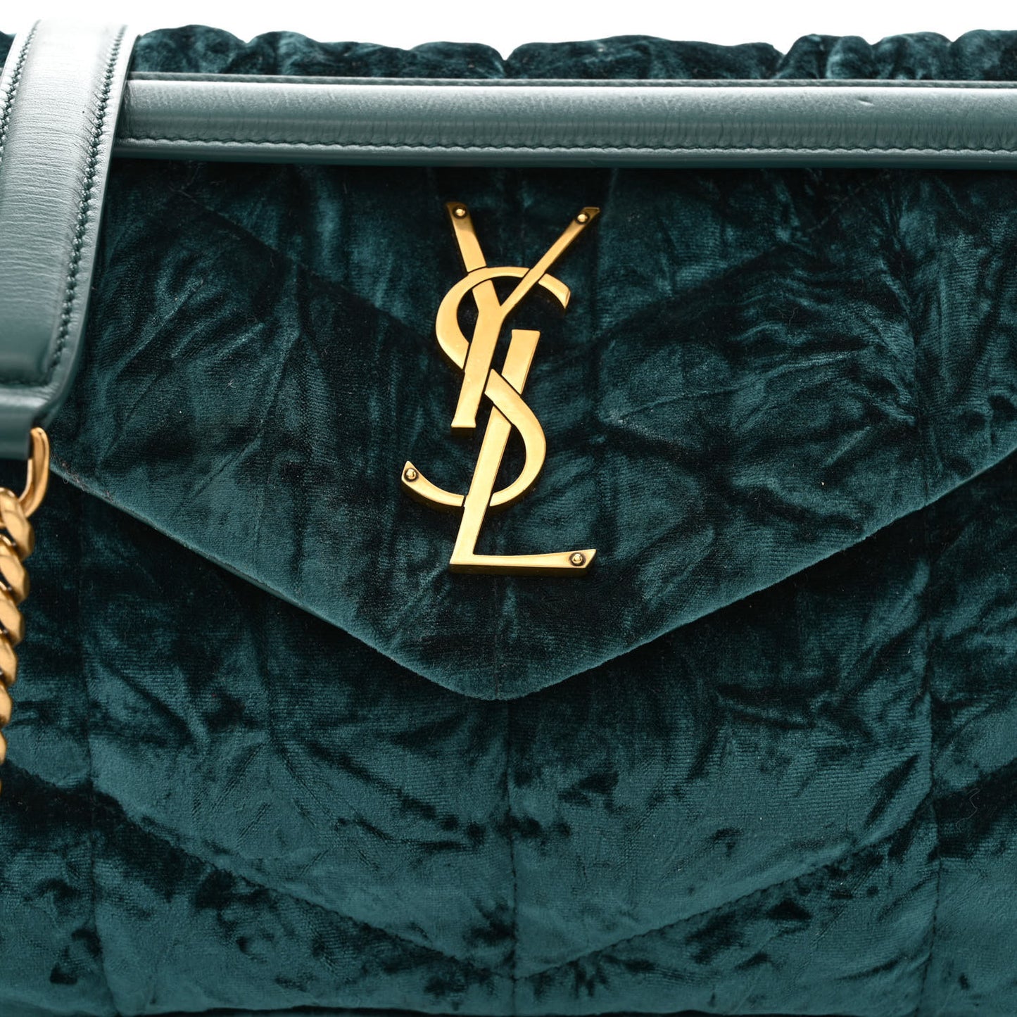 Crushed Velvet Quilted Small Loulou Puffer Monogram Chain Satchel Emerald