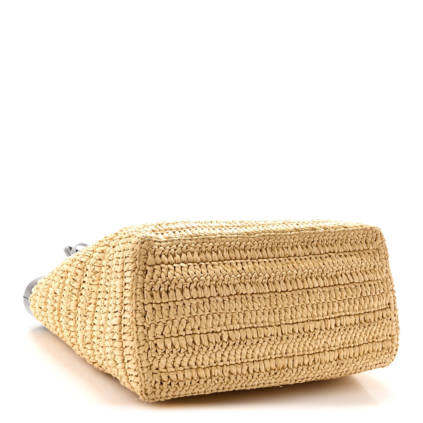 Yarn Raffia Effect Calfskin Crochet Embroidered Logo Tote Tan Black