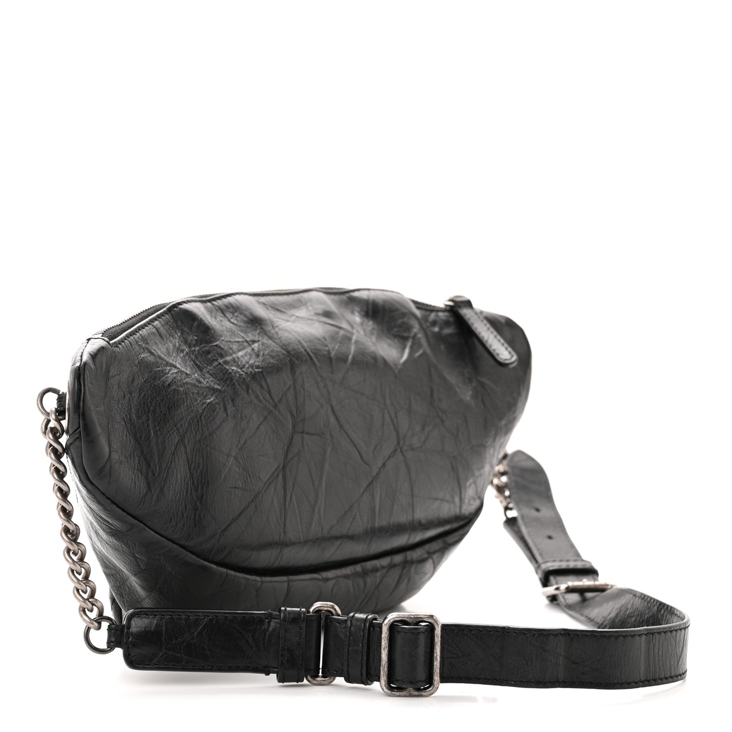Crumpled Calfskin Quilted Casual Rock Waist Bag Fanny Pack Black