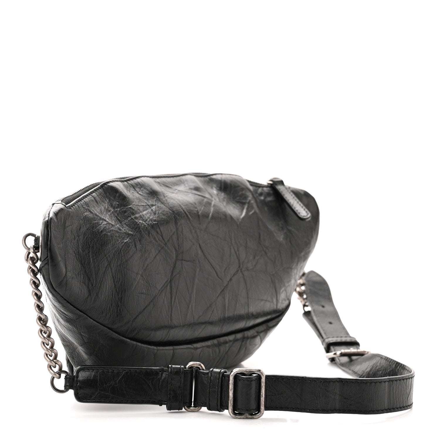 Chanel Crumpled Calfskin Quilted Casual Rock Waist Bag Fanny Pack Black 3 of 11