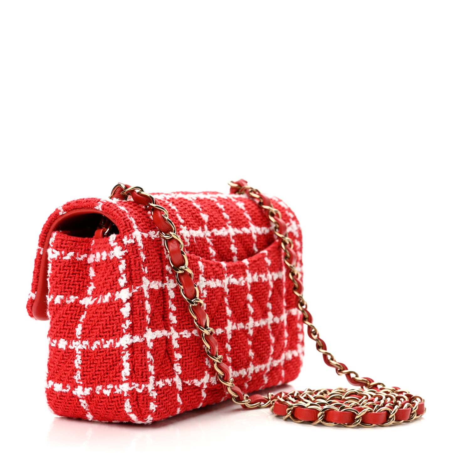 Tweed Quilted Mini Rectangular Flap White Red
