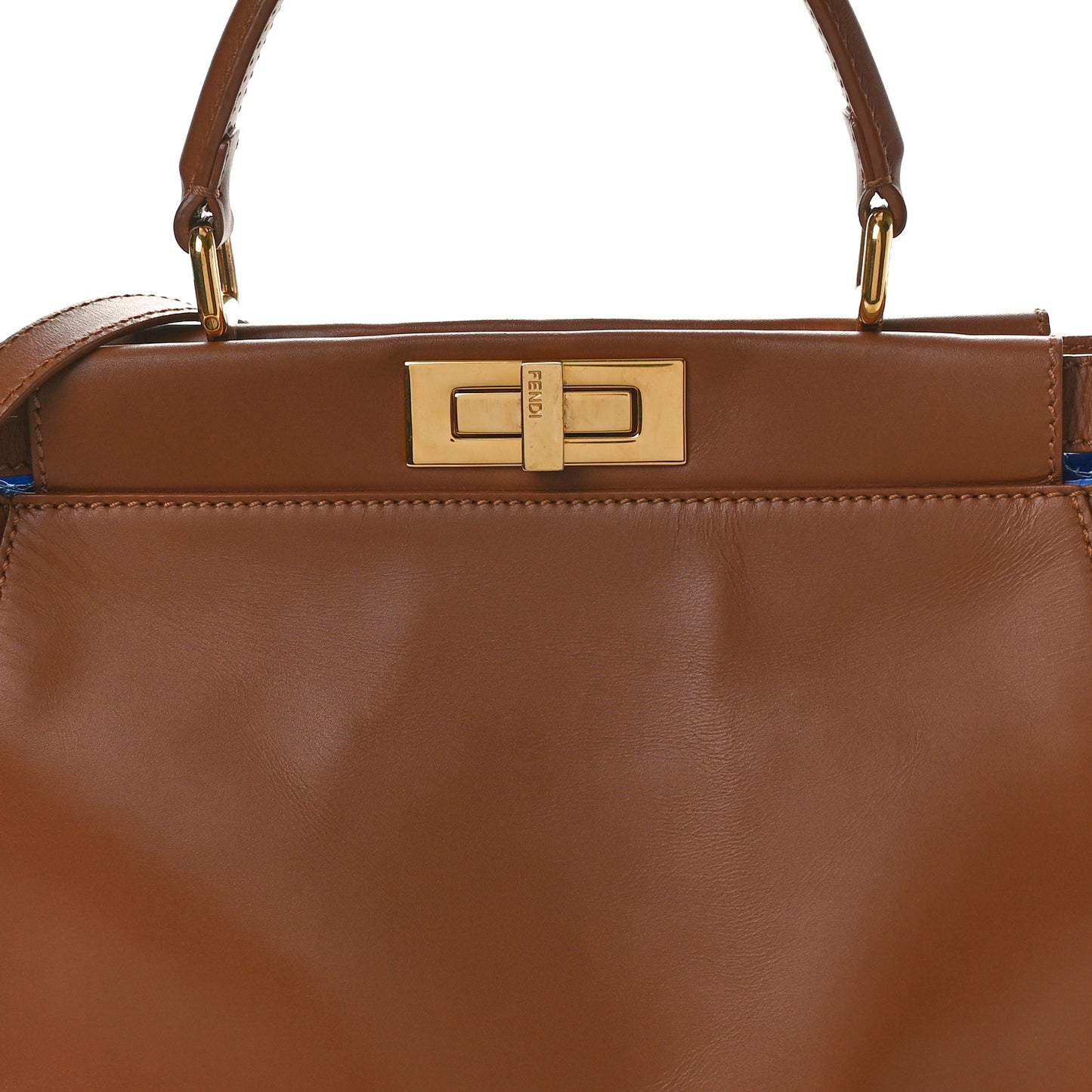 Vitello Morgan Shiny Nappa Medium Peekaboo Iconic Satchel Cuoio Bluette