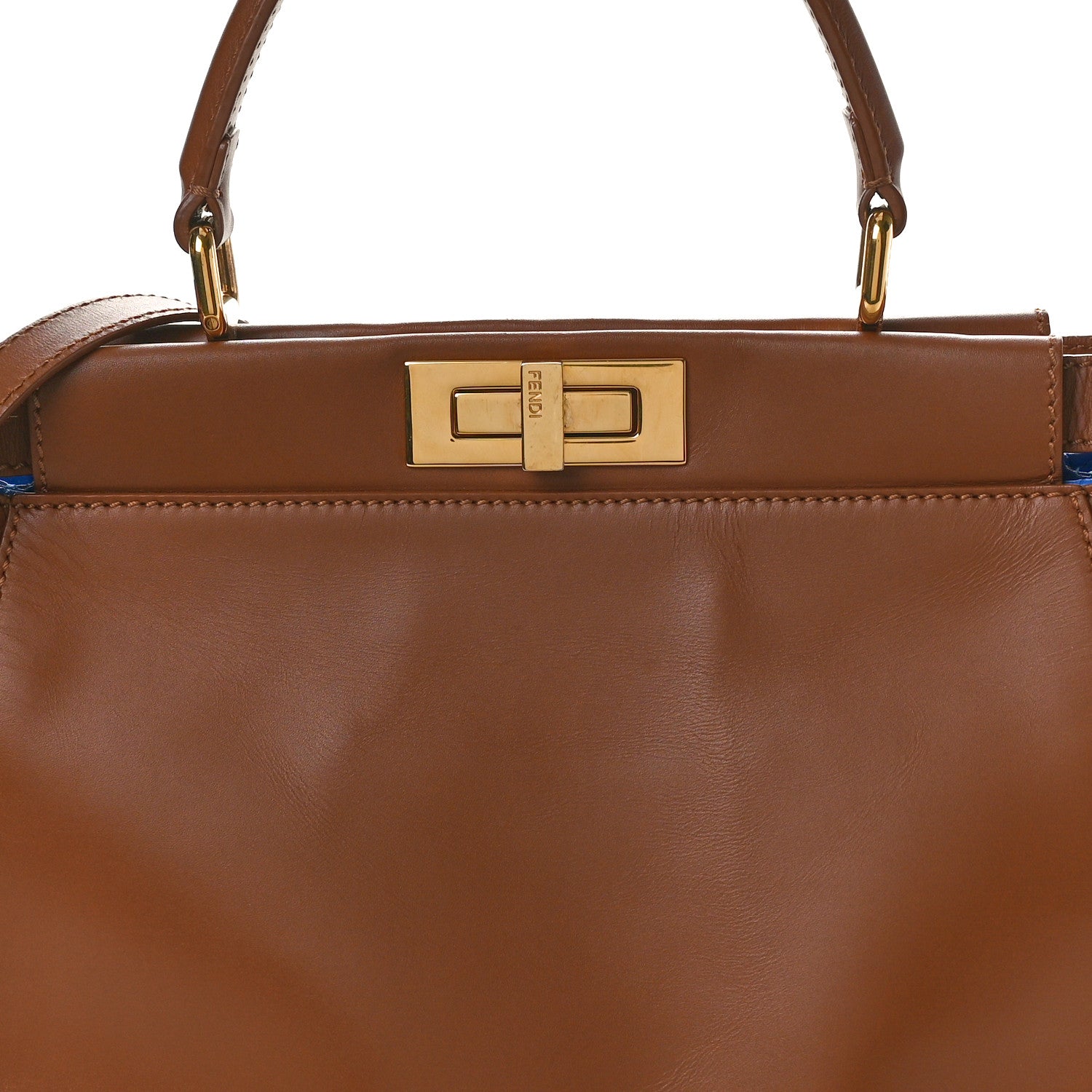 Fendi Vitello Morgan Shiny Nappa Medium Peekaboo Iconic Satchel Cuoio Bluette 8 of 11