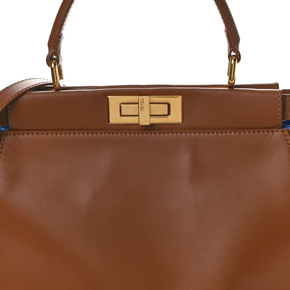 Fendi Vitello Morgan Shiny Nappa Medium Peekaboo Iconic Satchel Cuoio Bluette 8 of 11