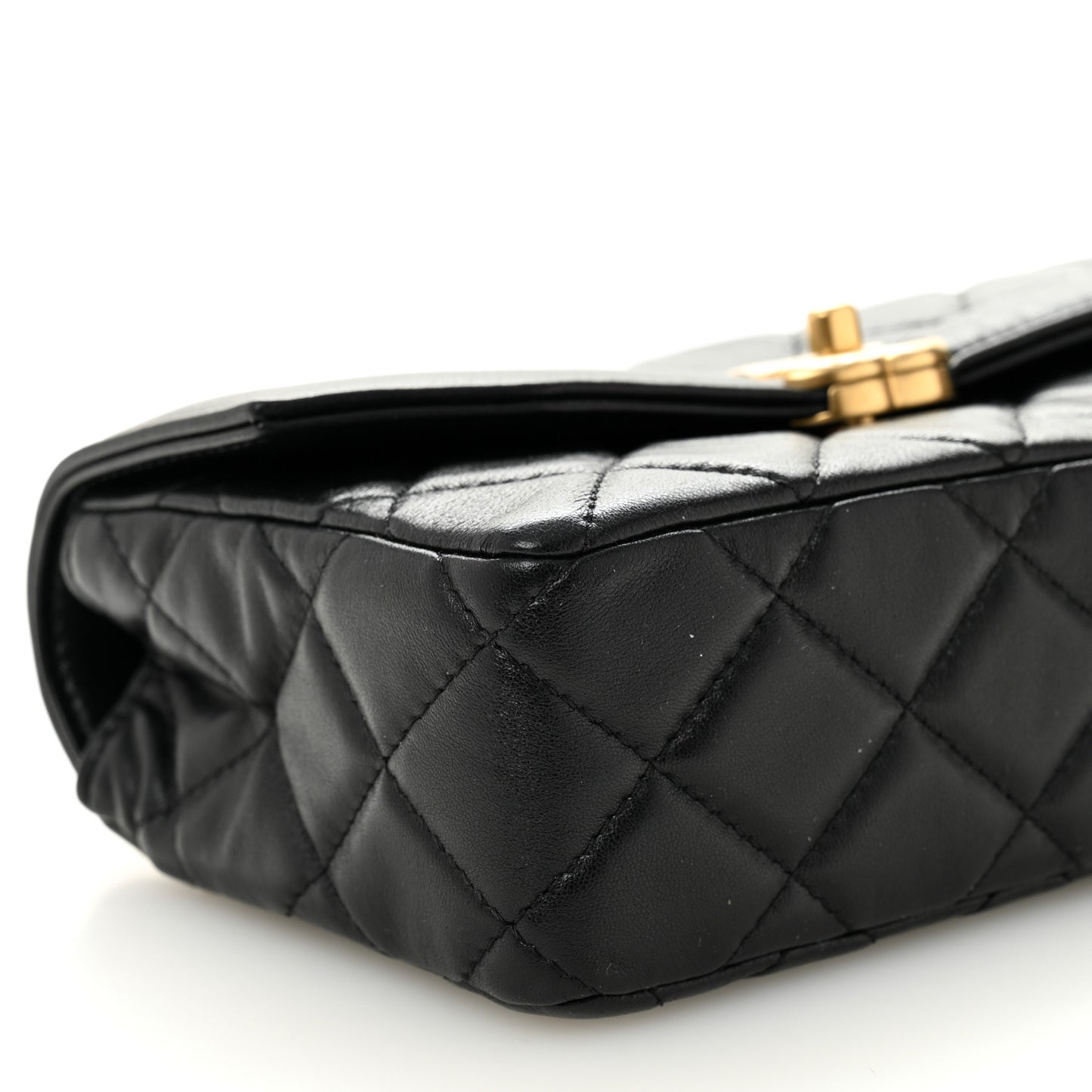Shiny Lambskin Quilted Mini Flap Black
