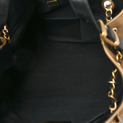 Chanel Suede Calfskin Shiny Lambskin Quilted Small Coco Base Shopping Bag Beige Black 5 of 10