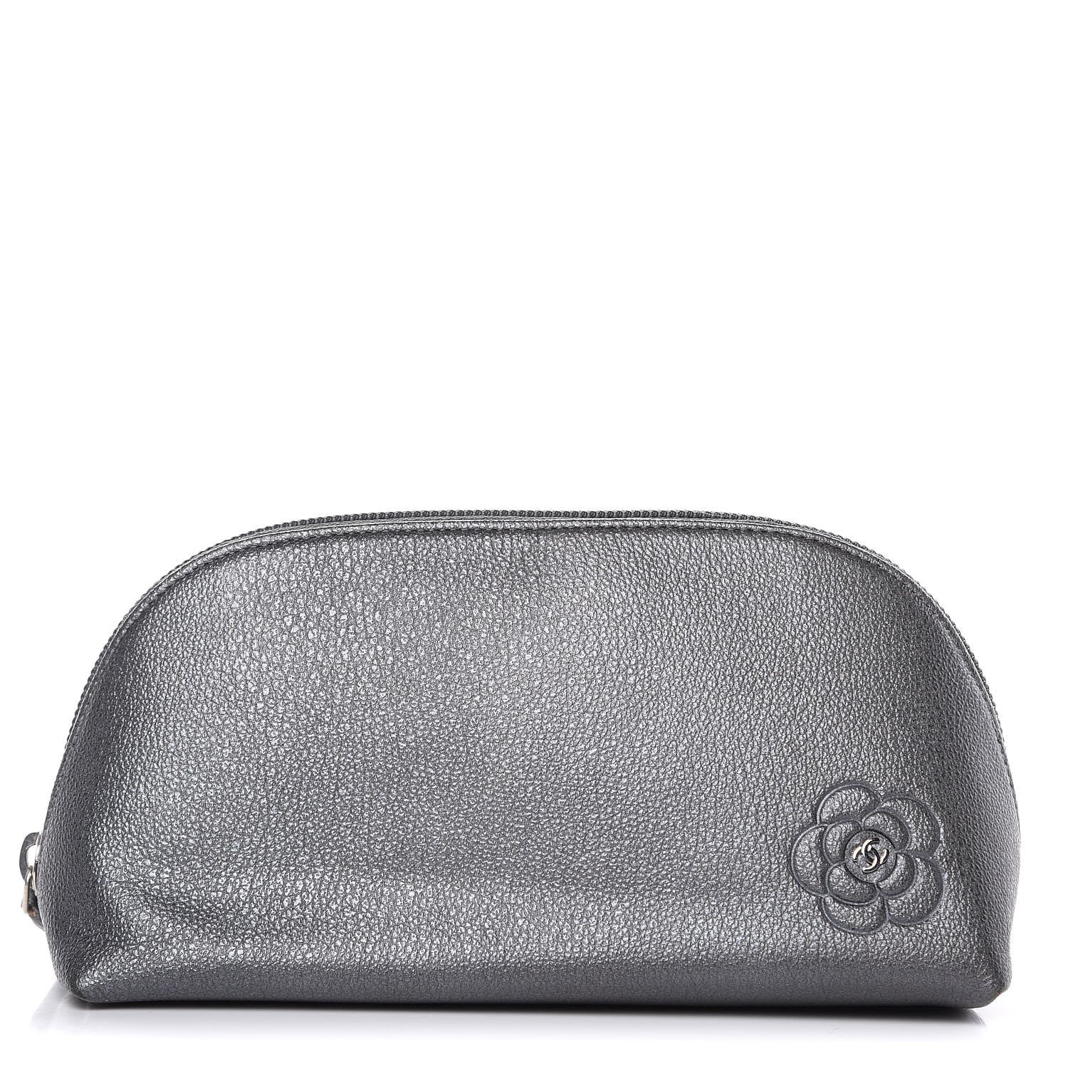 Chanel Goatskin Camellia Embossed Cosmetic Case Dark Grey 1 of 10