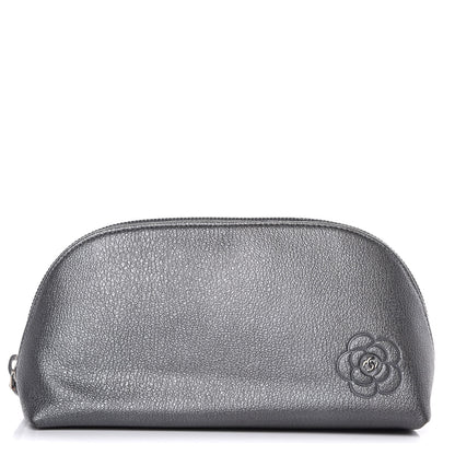 Chanel Goatskin Camellia Embossed Cosmetic Case Dark Grey 1 of 10