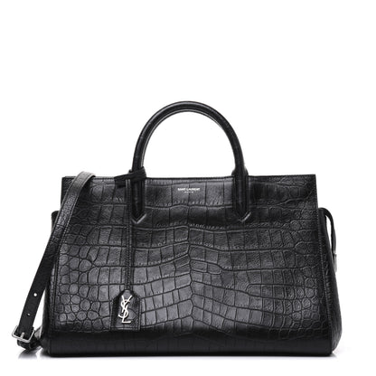 Saint Laurent Calfskin Crocodile Embossed Small Cabas Rive Gauche Black 1 of 27