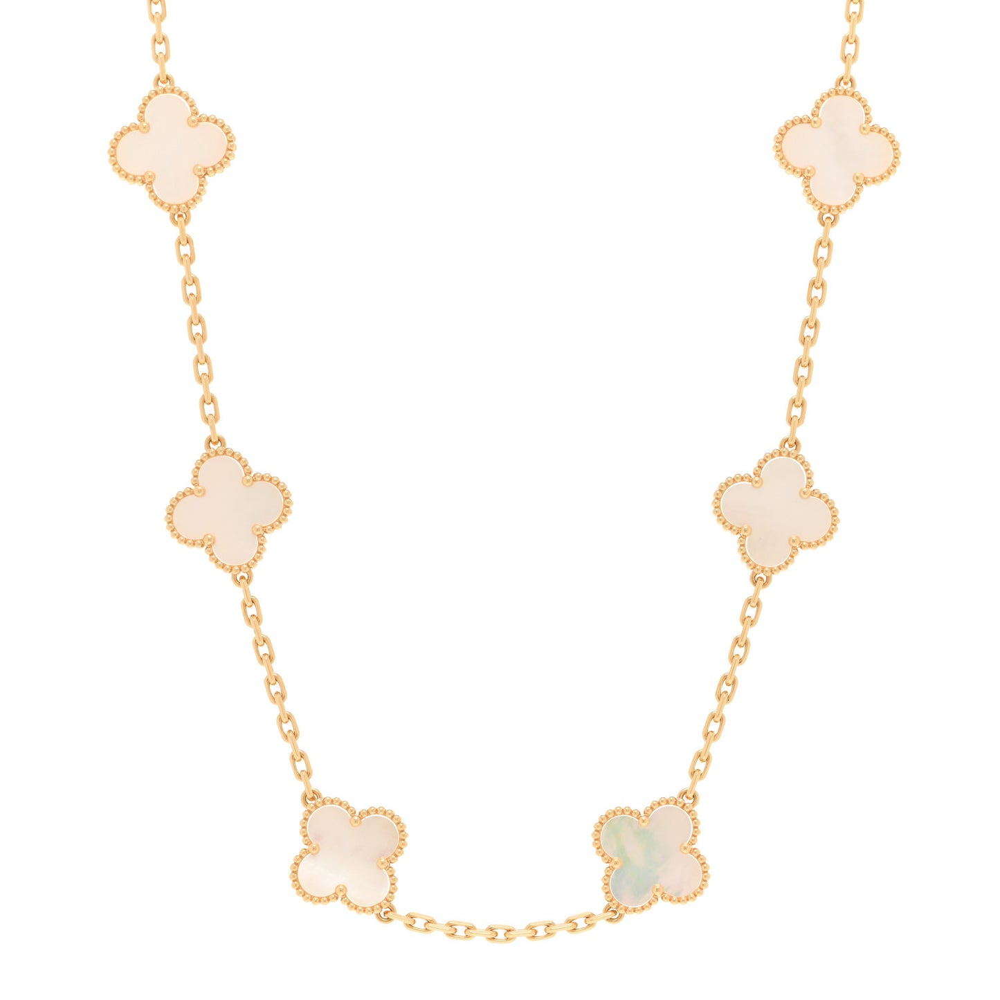 18K Yellow Gold Mother of Pearl 10 Motifs Vintage Alhambra Necklace