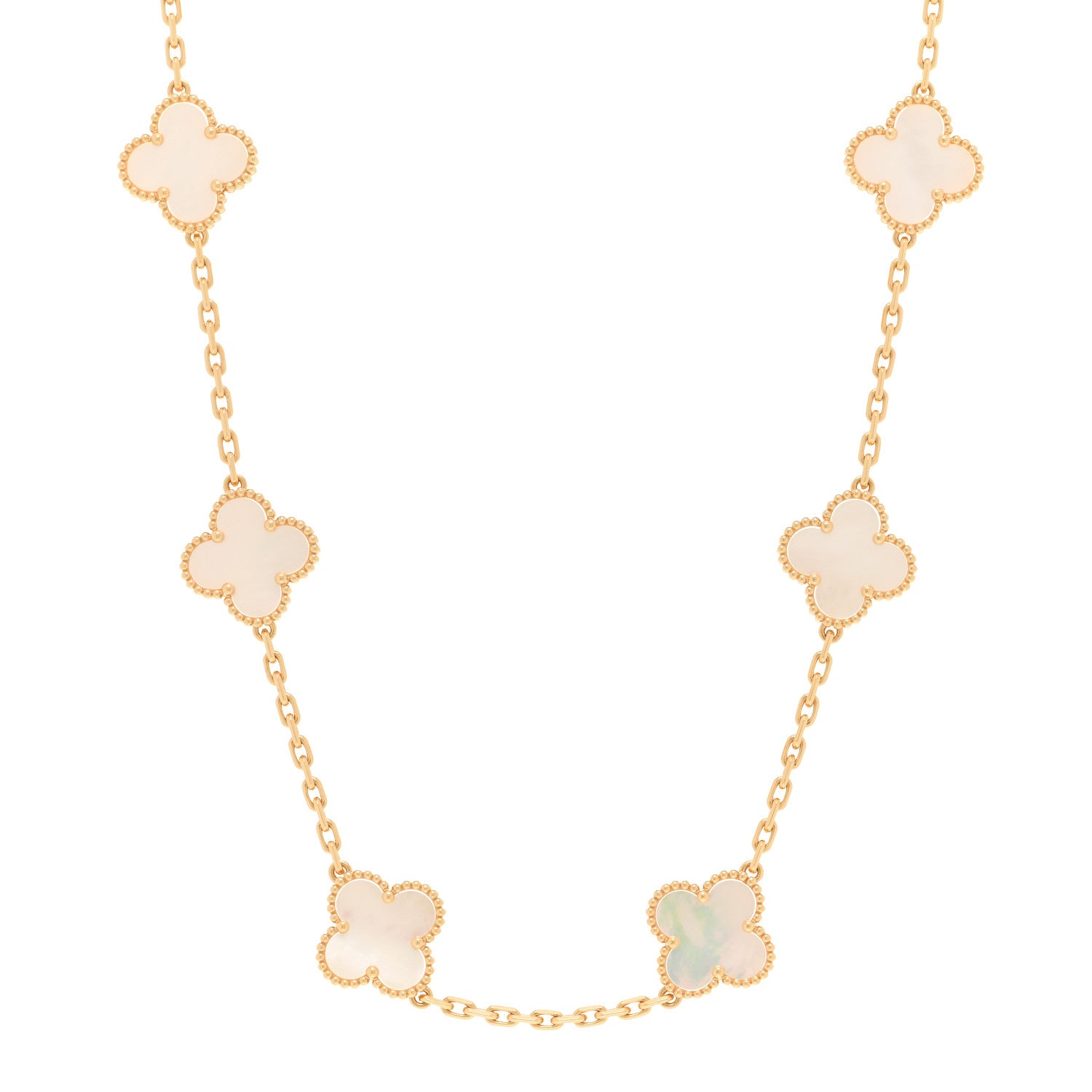 Van Cleef & Arpels 18K Yellow Gold Mother of Pearl 10 Motifs Vintage Alhambra Necklace 1 of 6