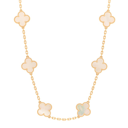 Van Cleef & Arpels 18K Yellow Gold Mother of Pearl 10 Motifs Vintage Alhambra Necklace 1 of 6
