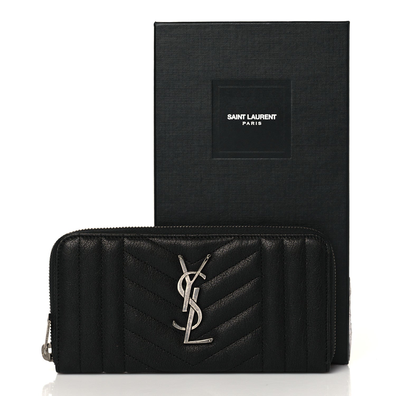 Saint Laurent Sheepskin Tri-Quilt Monogram Zip Around Wallet Black 9 of 9