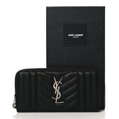 Saint Laurent Sheepskin Tri-Quilt Monogram Zip Around Wallet Black 9 of 9
