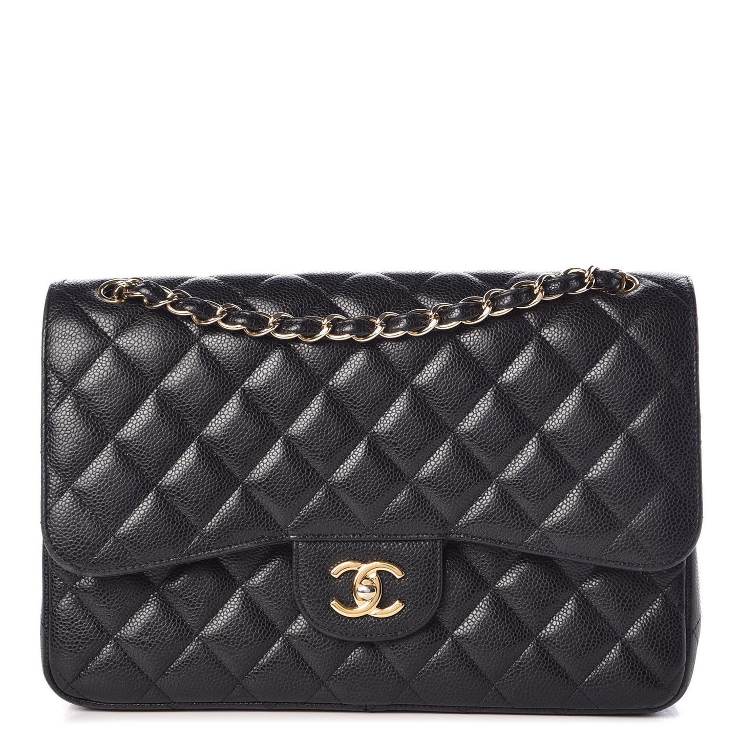 Caviar Quilted Jumbo Double Flap Black