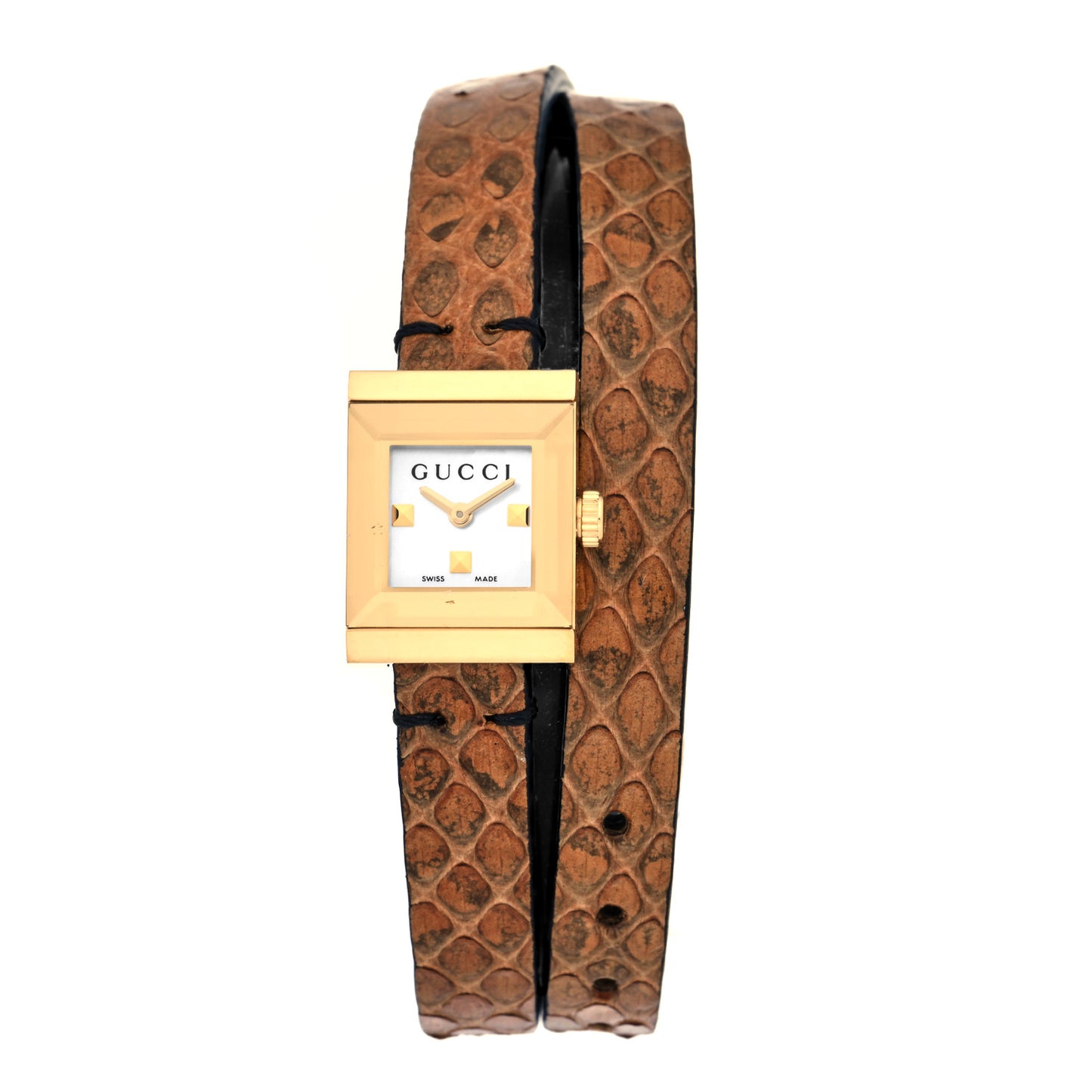 Stainless Steel Lizard Mother of Pearl 14mm G-Frame Square Double Wrap Quartz Watch