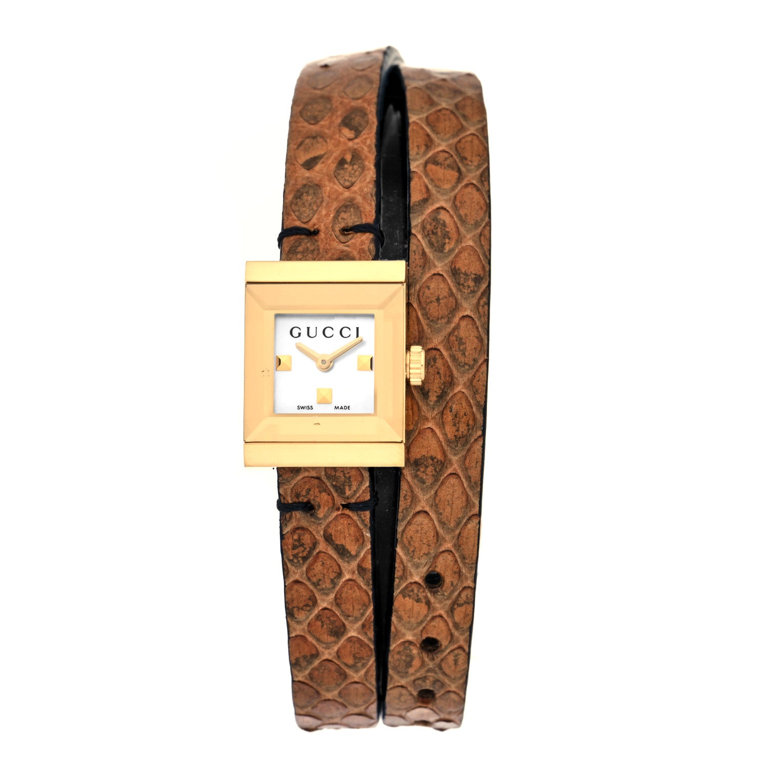 Gucci Stainless Steel Lizard Mother of Pearl 14mm G-Frame Square Double Wrap Quartz Watch 1 of 5