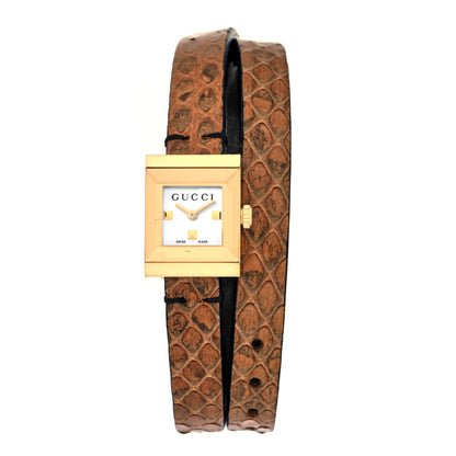 Gucci Stainless Steel Lizard Mother of Pearl 14mm G-Frame Square Double Wrap Quartz Watch 1 of 5