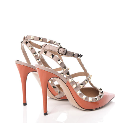 Valentino Garavani Patent Nappa Rockstud Ankle Strap 100mm Pumps 38 Orange Poudre 4 of 9