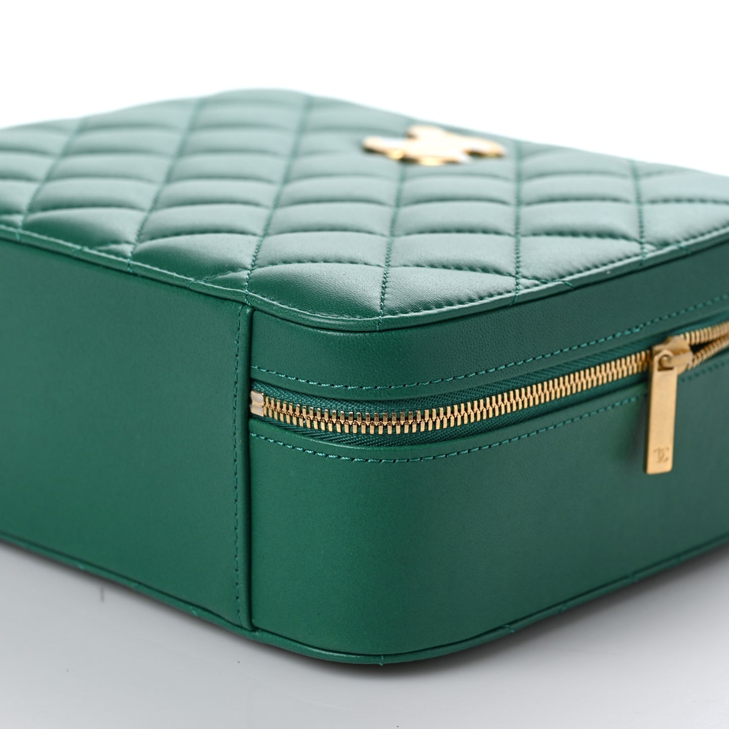 Lambskin Quilted Top Handle Vanity Case Green