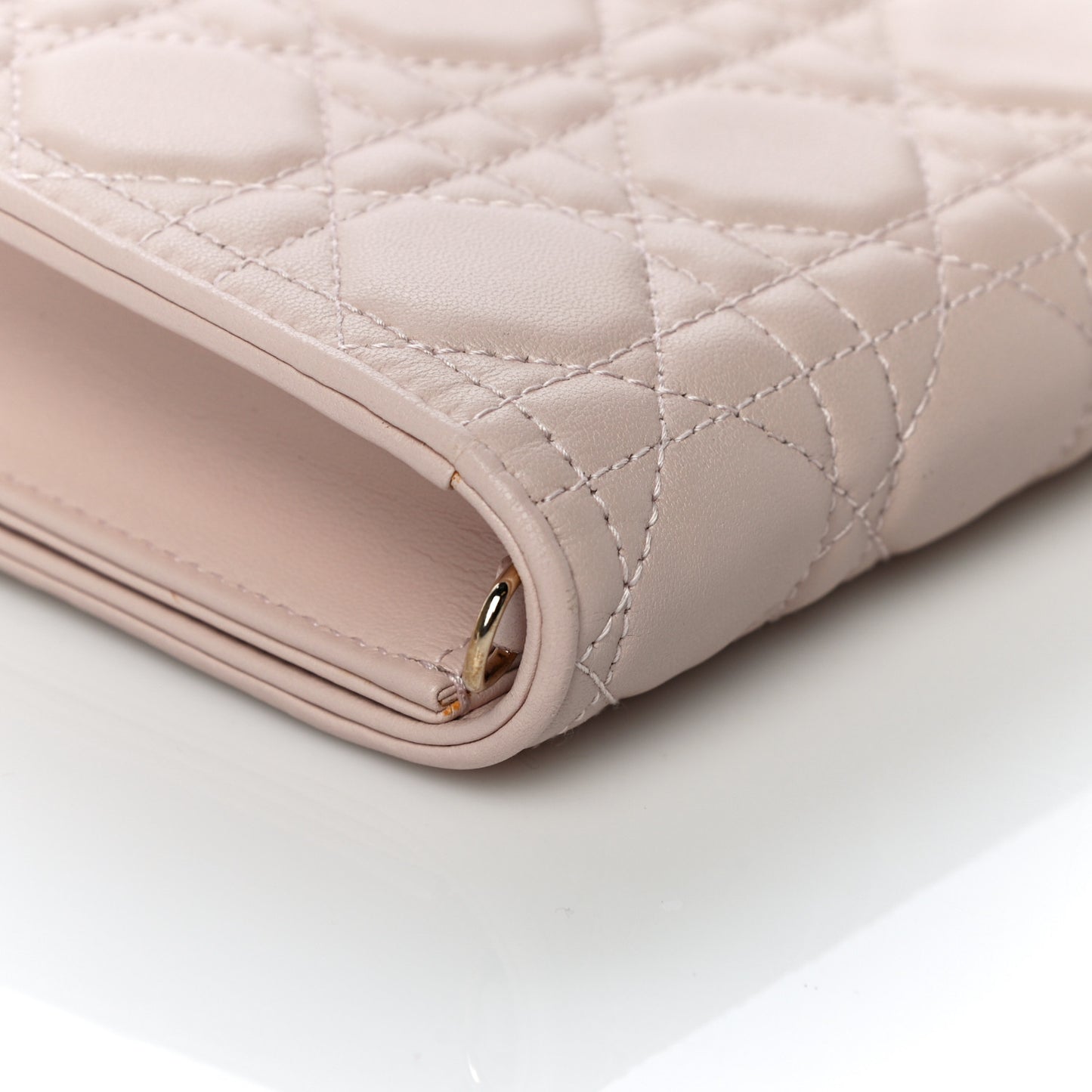 Lambskin Cannage Lady Dior Chain Wallet Beige