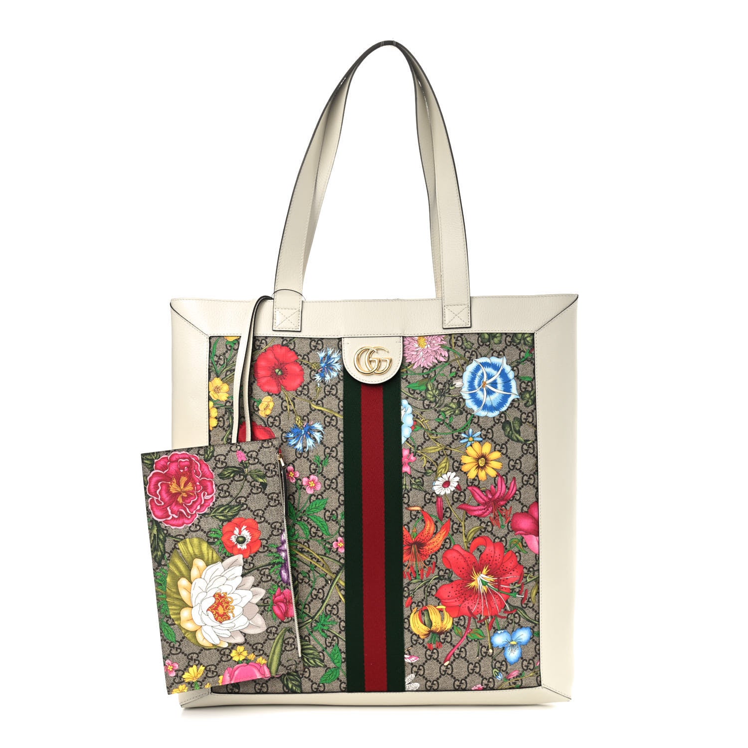 Gucci GG Supreme Monogram Flora Web Ophidia Vertical Shopping Tote White 1 of 10