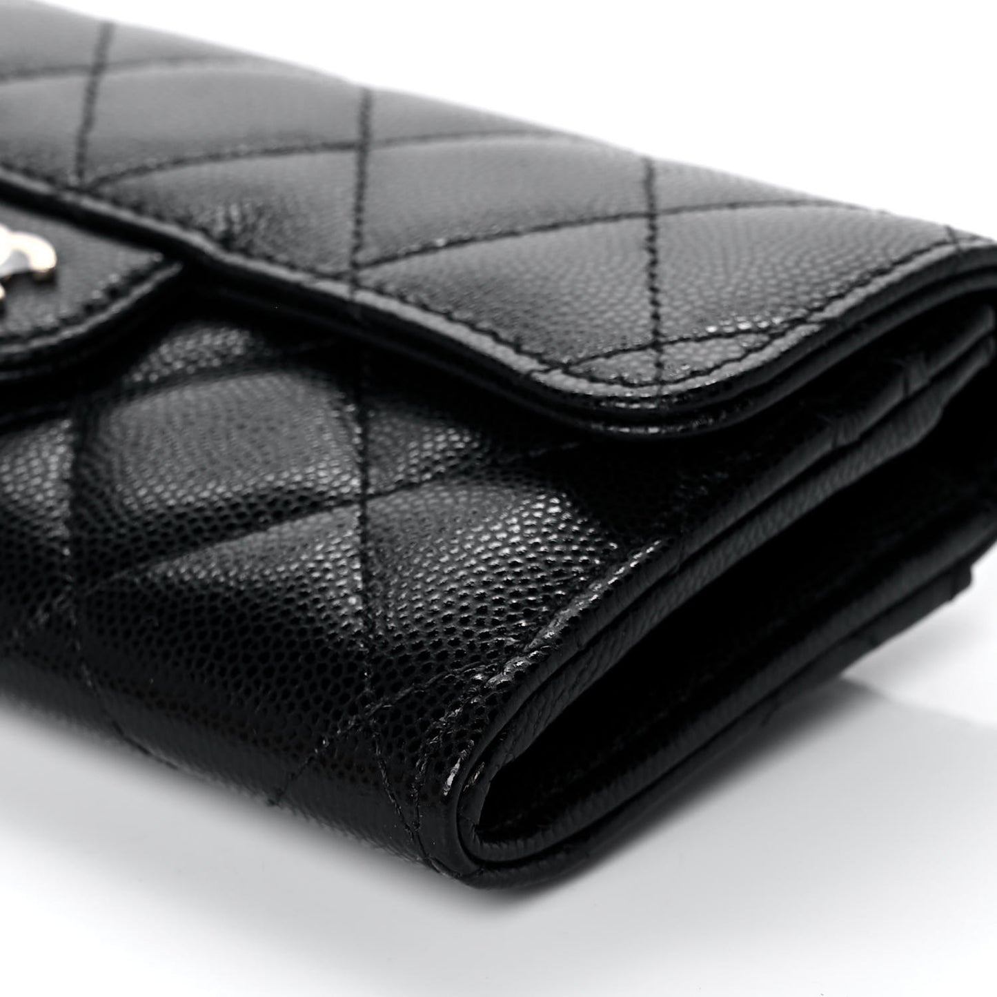 Caviar Quilted Medium Gusset Flap Wallet Black