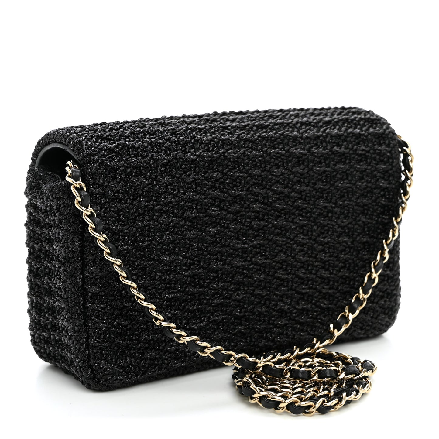 Woven Fabric Mini Rectangular Flap Black