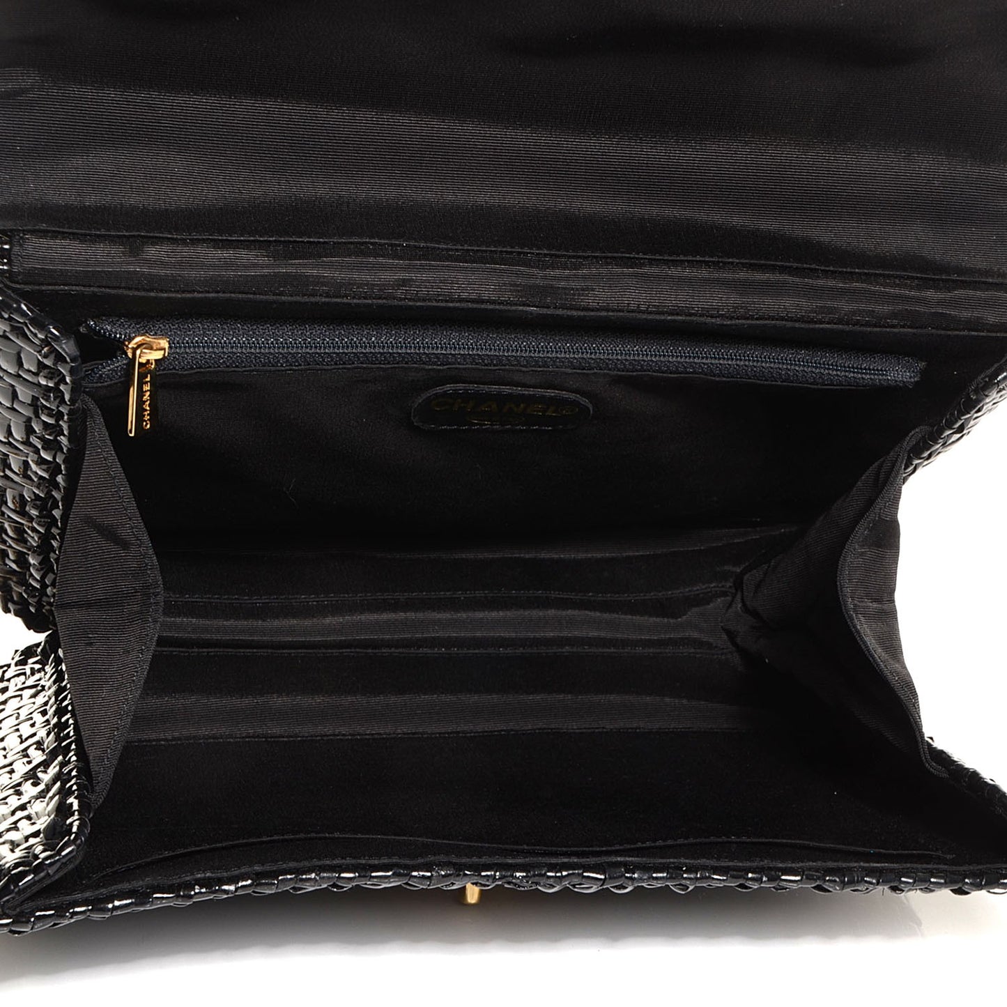 Lacquered Woven Straw Jumbo Single Flap Black