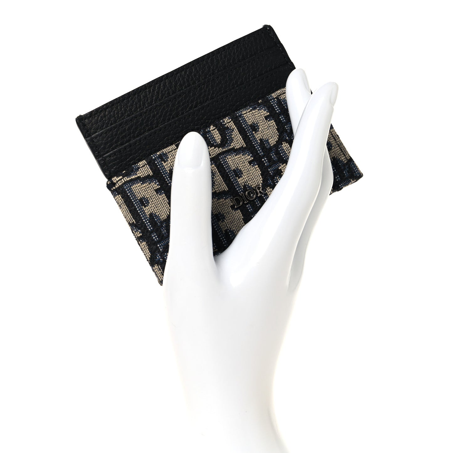 Grained Calfskin Oblique Card Holder Black