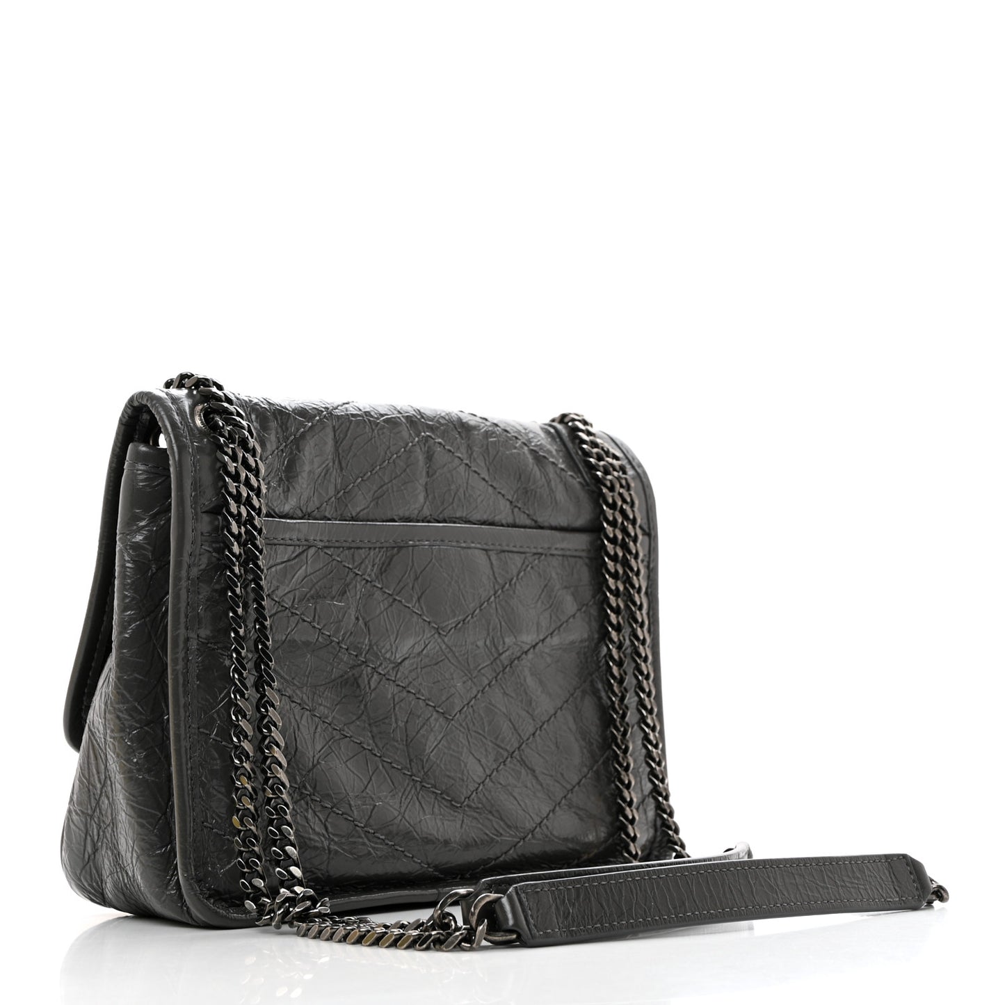 Crinkled Calfskin Matelasse Monogram Baby Niki Chain Satchel Storm