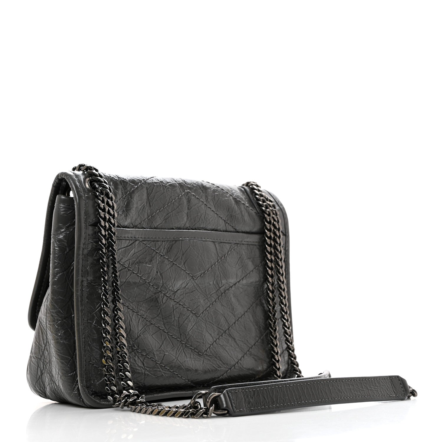Saint Laurent Crinkled Calfskin Matelasse Monogram Baby Niki Chain Satchel Storm 2 of 10