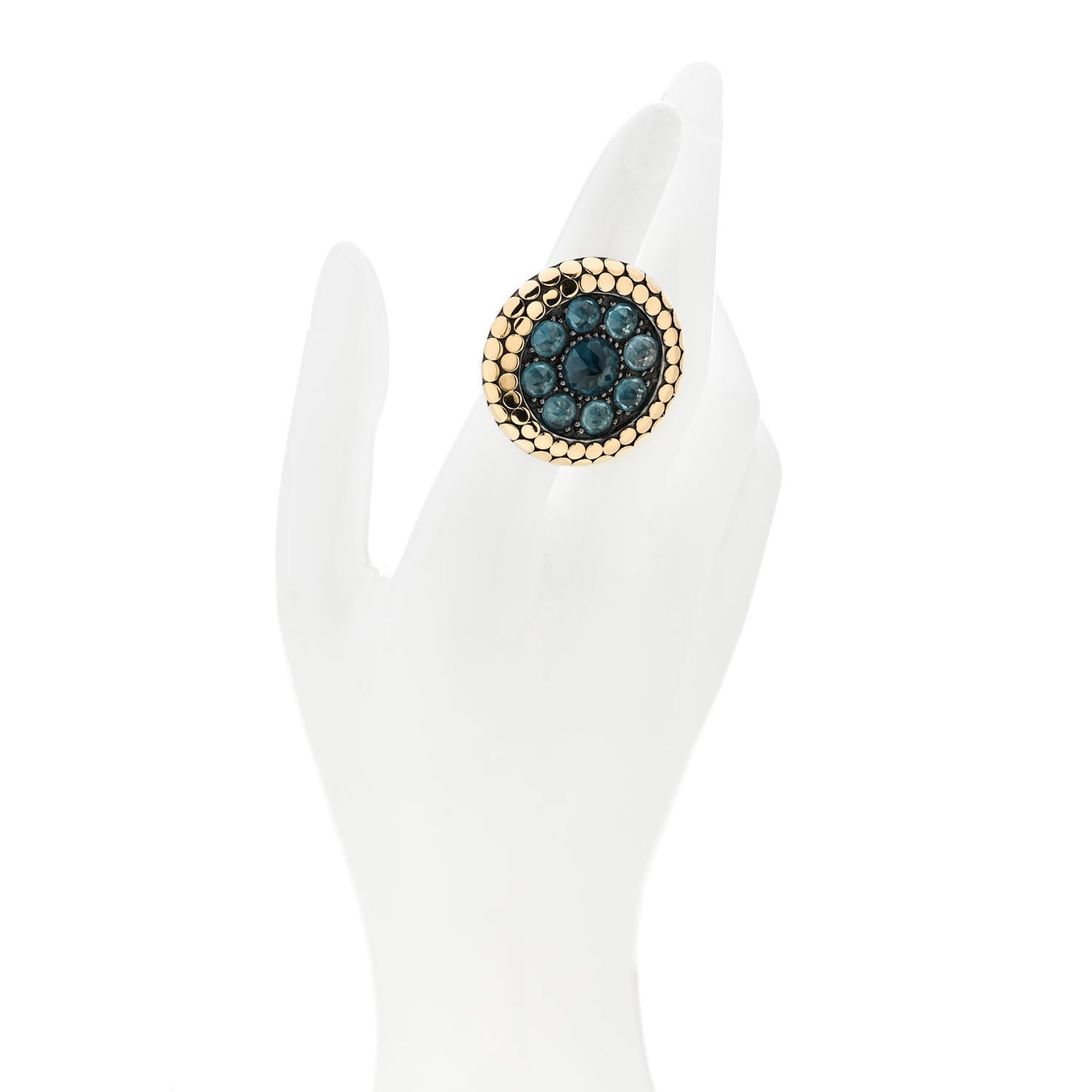 Sterling Silver 18K Yellow Gold Blue Topaz Dot Batu Ring 52 6