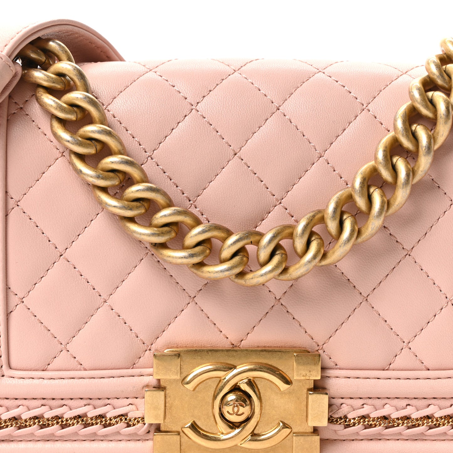 Lambskin Quilted Small Chain Around Boy Flap Pink