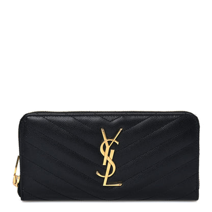Saint Laurent Grain De Poudre Matelasse Chevron Monogram Zip Around Wallet Black 1 of 7