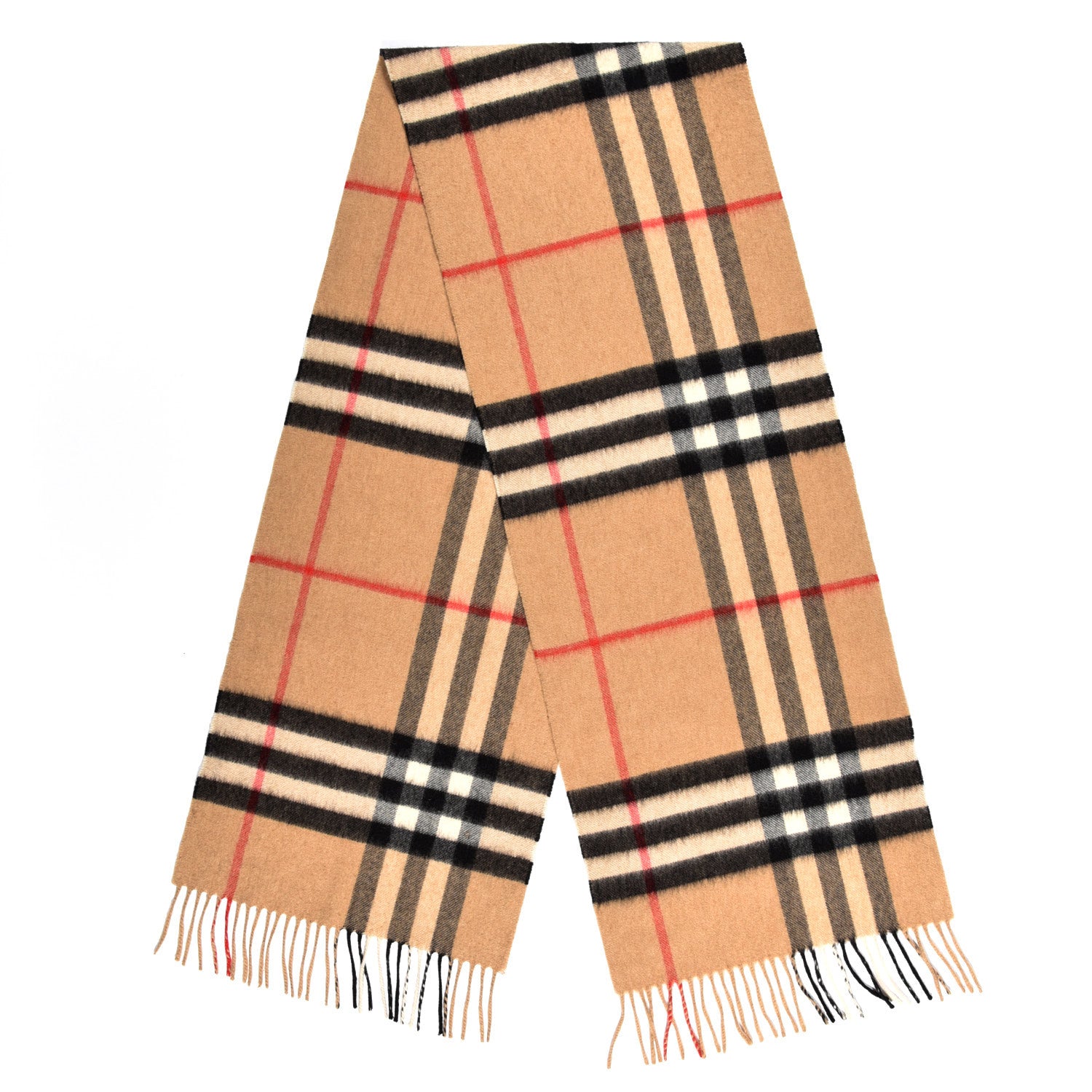 Burberry Cashmere Giant Check Fringe Scarf Camel 2 of 3