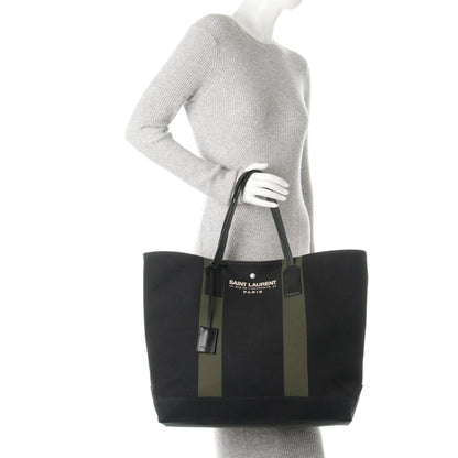 Saint Laurent Canvas Beach Shopping East West Tote Black 2 of 9