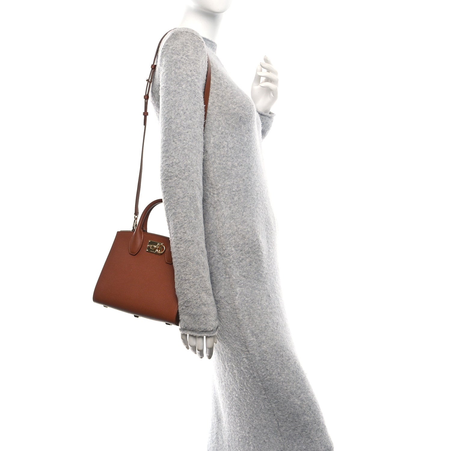Salvatore Ferragamo Hammered Calfskin Small The Studio Box Bag New Cognac 2 of 9