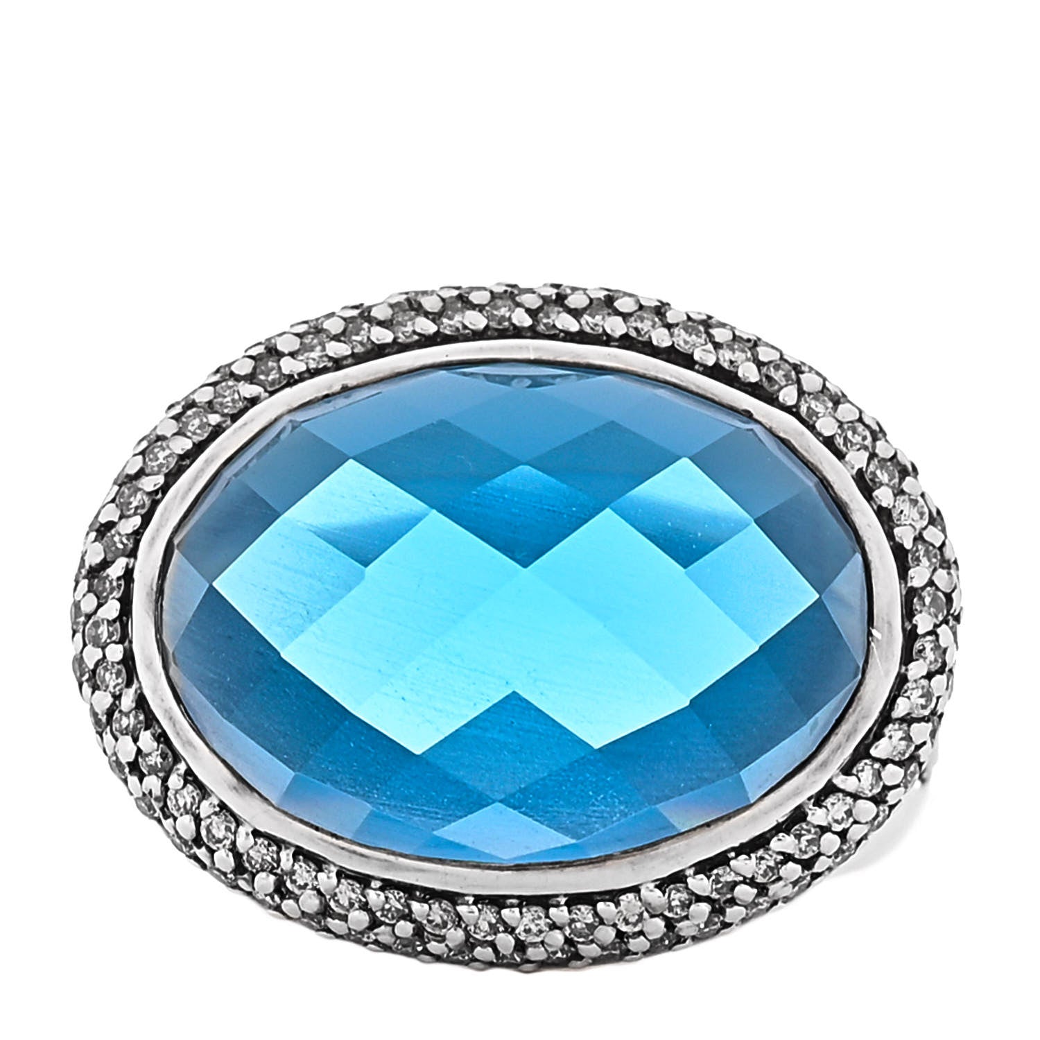 David Yurman Sterling Silver Diamond Blue Topaz 18mm Signature Oval Ring 52 6 1 of 4