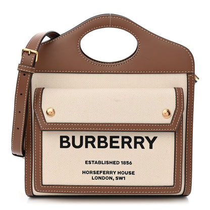 Burberry Canvas Smooth Calfskin Two Tone Mini Pocket Bag Natural Malt Brown 1 of 13