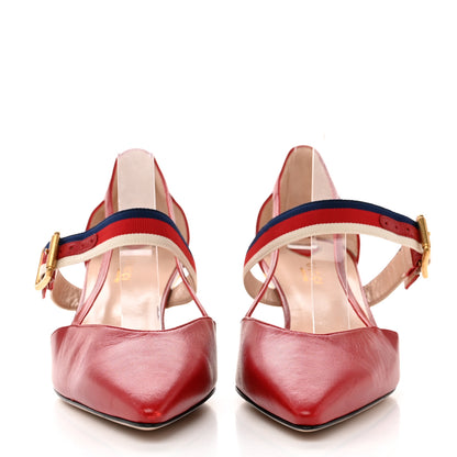 Gucci Malaga Kid Grosgrain Sylvie Web Bamboo Low Heel Pumps 41 Hibiscus Red 2 of 8
