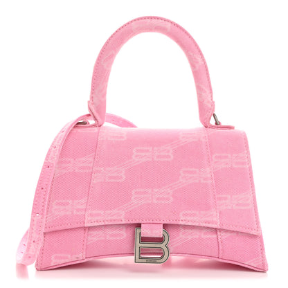 Balenciaga Washed Denim BB Monogram Hourglass Top Handle Bag Small Pink 1 of 12