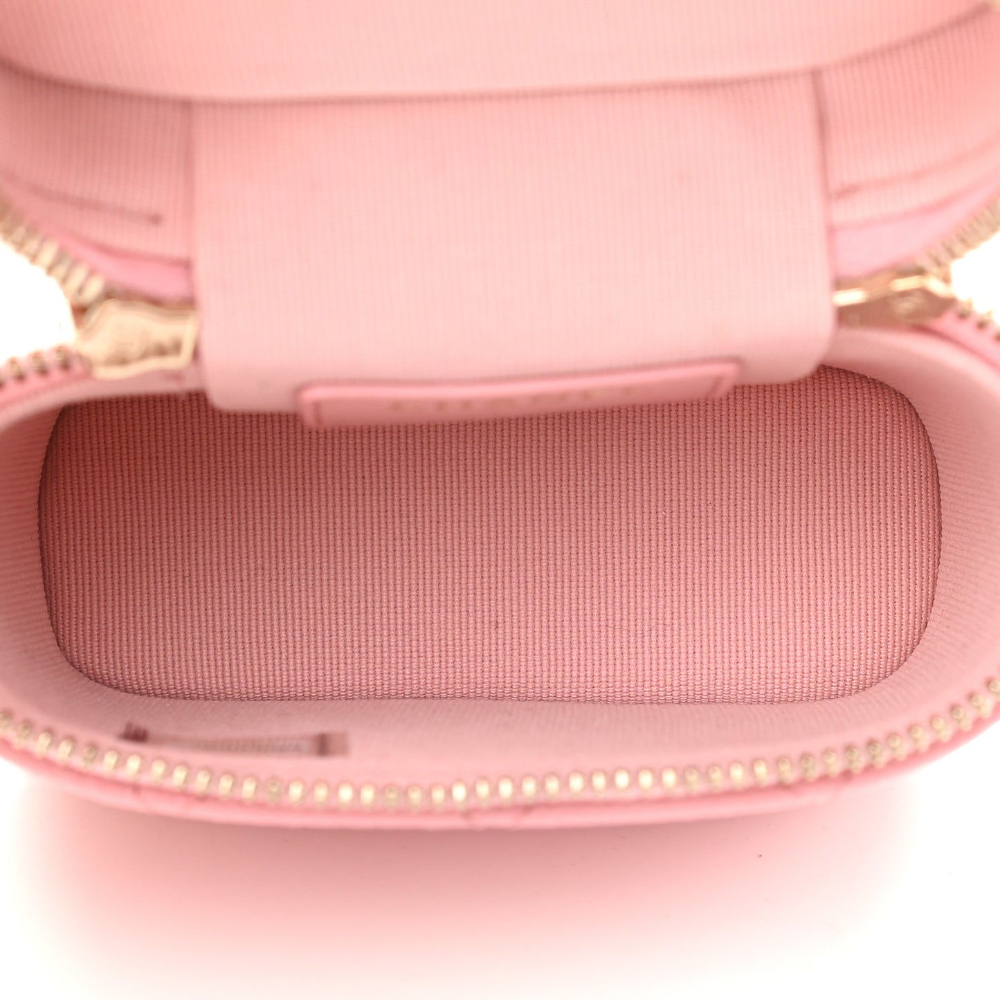 Caviar Quilted Small Handle With Care Vanity Case With Chain Pink