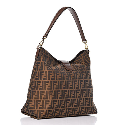Fendi Zucca Vitello Artic Small Clasp Top Hobo Bag Tobacco Castagna 3 of 11