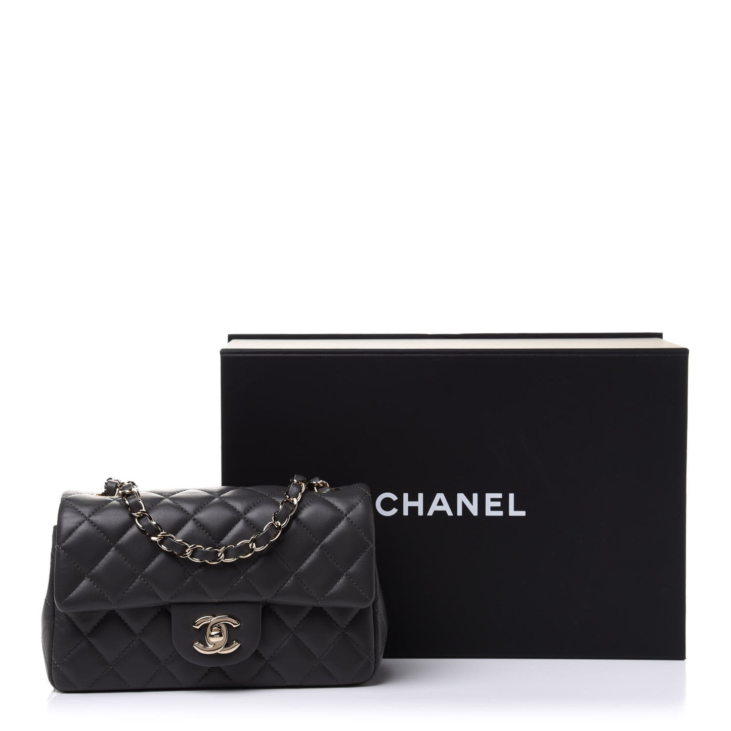 Lambskin Quilted Mini Rectangular Flap Dark Grey