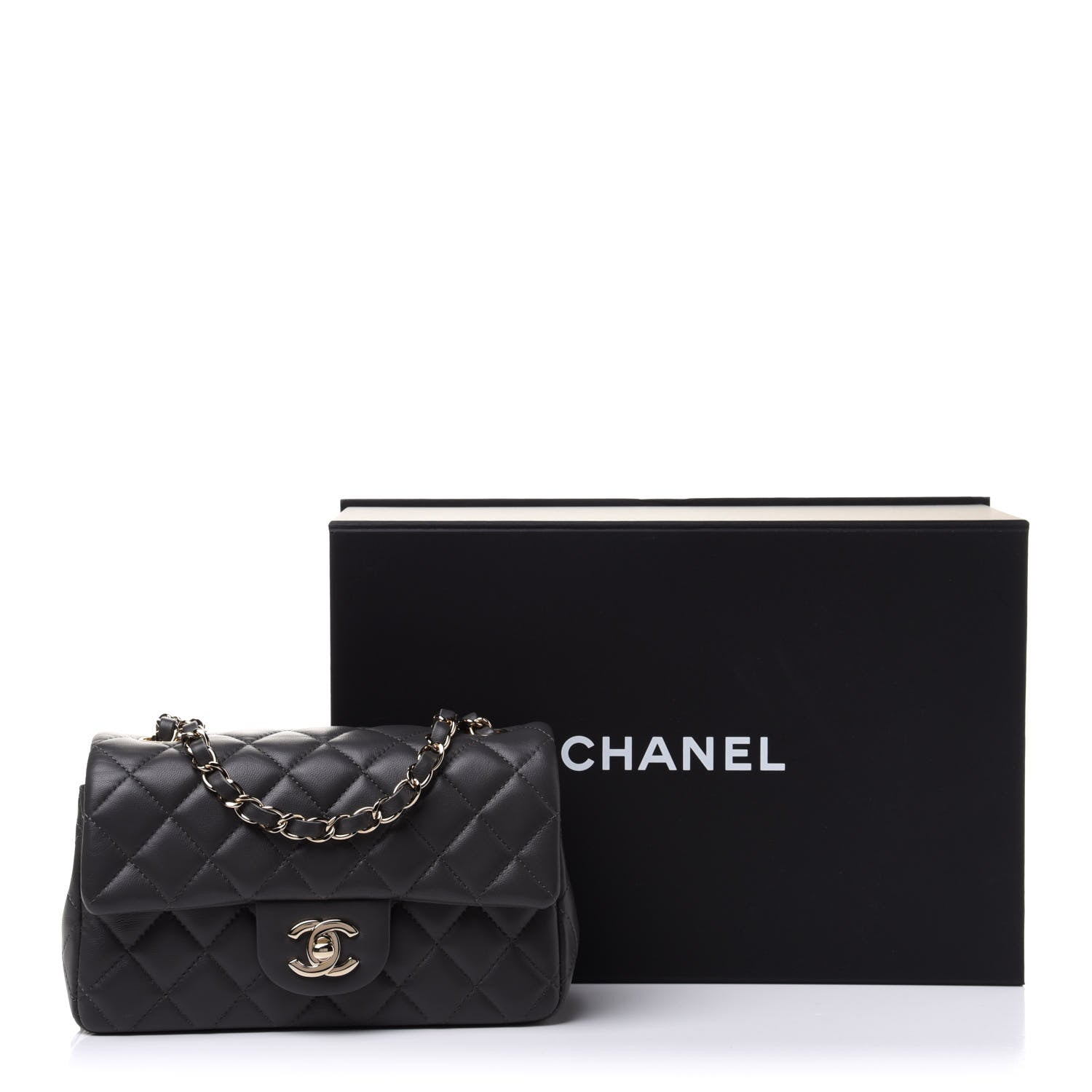 Chanel Lambskin Quilted Mini Rectangular Flap Dark Grey 11 of 11
