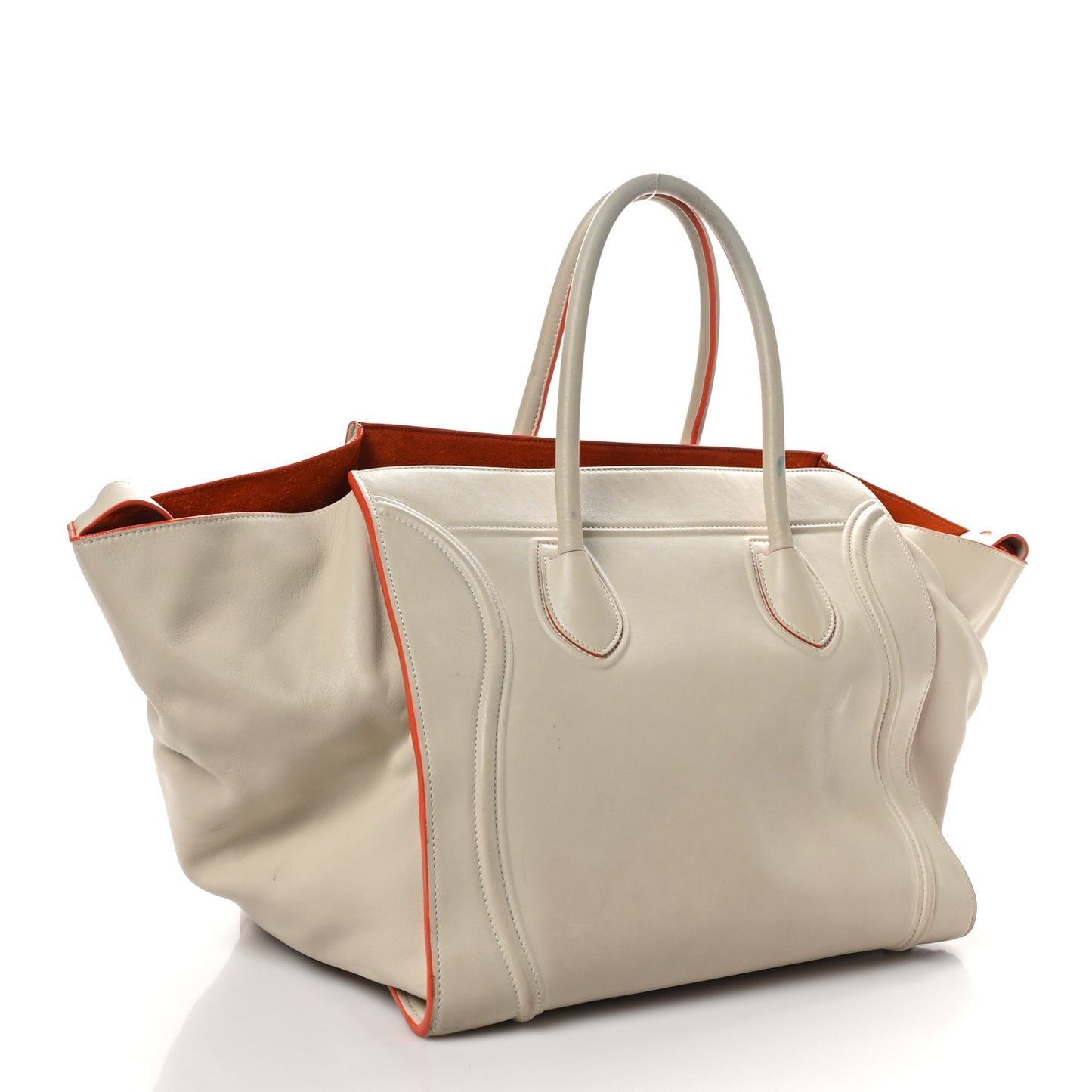 Smooth Calfskin Medium Phantom Luggage Chalk Orange Trim